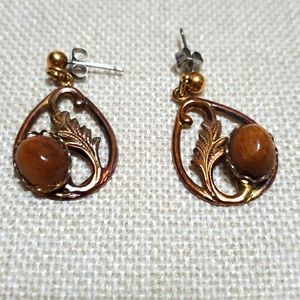 Gold Tone Leaf  Dangle Earrings